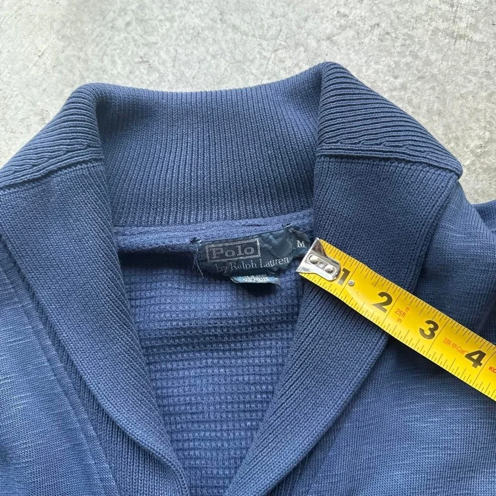Ralph Lauren 90s Shawl Collar Indigo Cardigan Cotton M Thermal Lining Preppy